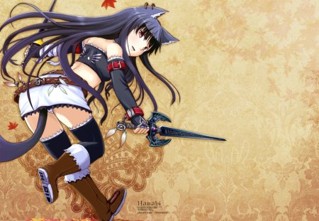 Hanabi - neko, animal, warrior, girl, orginal, long hair