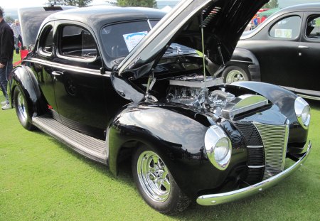 1940 Black Ford mint condition - Chrome, black, Ford, headlights, Grills, Tires, chrome engine, Photography