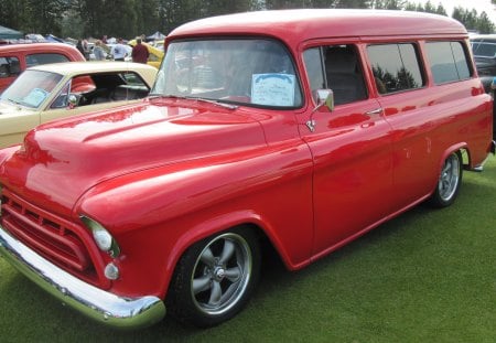 GMC 1959 red Suburban model - black, GMC, tires, red, Photography