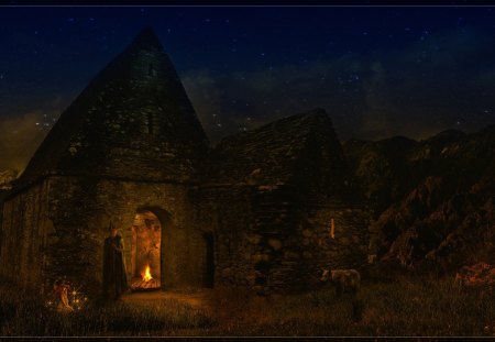 Once Upon a Time - sky, home, night, house, fantasy, lights