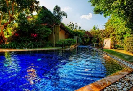 The Beauty of Poolside - view, home, blue, water, pool