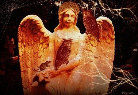 â™¥     Golden Angel     â™¥ - halloween, rat, angel, light, night, golden angel, owl, spooky