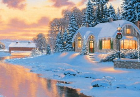 cottage lights in winter