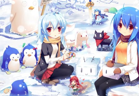 Anime girls - girl, anime, winter, doll