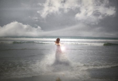 Just the the Sound of the Wind ... - woman, sea, sound, wind