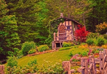 fairytale cottage - cottage, architecture, fairytale, on a meadow