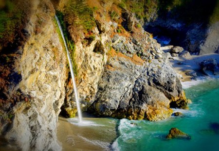 ROCKY FALLS - waterfall, usa, coast, cliff