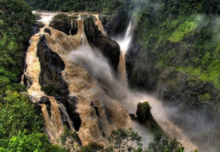 barron river falls in australia - falls, jungle, river, mud, rocks