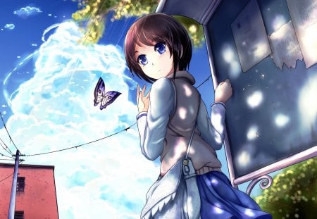 Anime girl - butterfly, anime, young, doll