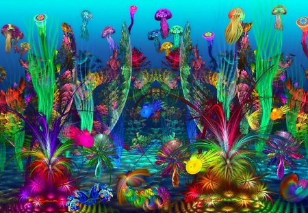 The Happy Reef - graphics, coral, reef, underwater, jelly, happy