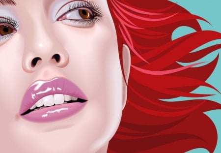 Vector artwork by Stanley Lau - woman, beauty, girl, stanley lau, hair, abstract, art, red, pink lips, vector artwork