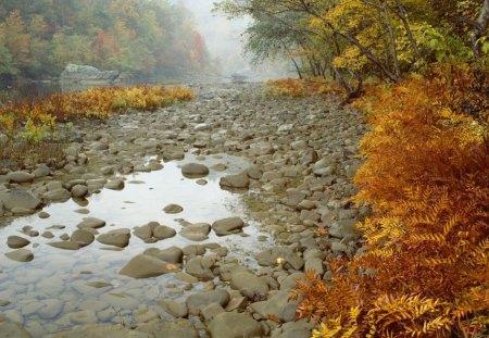 River - river, water, nature, autumn, boulders, cold, rust