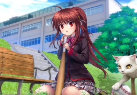 Little Busters! - anime, school uniform, scenic, cat