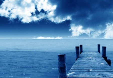 Ocean Dock - blue, cloud, sea, ocean, dock, cool