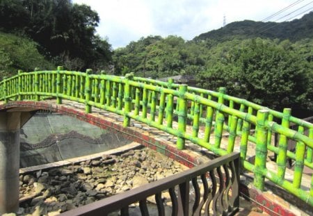 Little bridge - mountain, little bridge, wooden railings, river