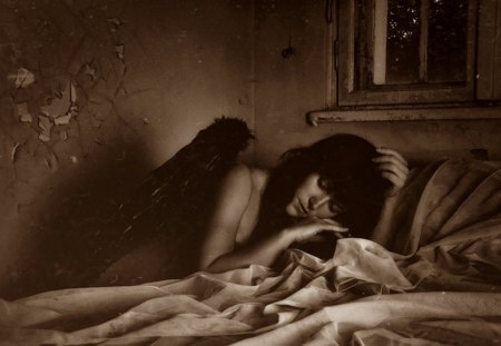 Fallen Angel - sepia, angel, fallen, woman