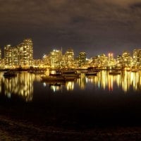 city reflected in gold light