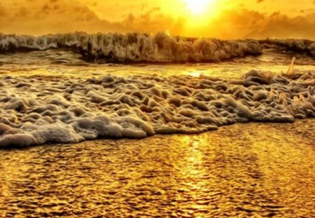 Golden Waves - oceans, sunset, water, nature, waves, golden, ripples