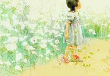 Child In The Garden - flowers, garden, child, girl