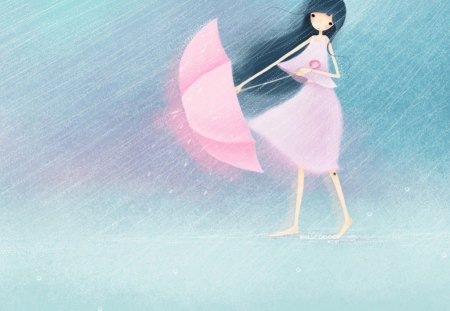 Girl In The Rain - rainy day, girl, umbrella