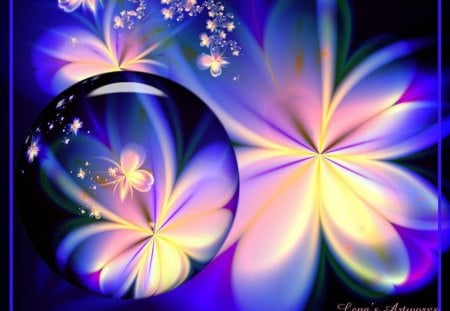 Blue Floral - art, sphere, tropical flowers