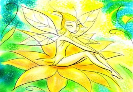 Elfin Fairy - elfin fairy, yellow, flower