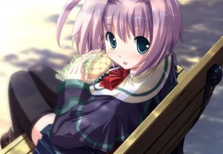 Caught - blushing, anime, anime girl, melon pan, cute