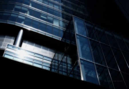 Blue Glass Tower - sky, glass, sun, warsaw, poland, shine, widescreen, modern, blue, steel, color