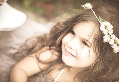 * Angel girl * - adorable, girl, hair, eyes, necklace, child, face, baby, little angel, smile, flowers, cute, sweetness