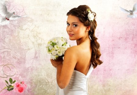 SWEET BRIDE - bouquet, bride, background, photo