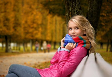 * Lovely girl in autumn * - autumn, trees, eyes, park, lovely girl, face, nature, cute, blonde