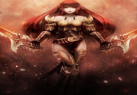 Red Swords Warrior - sexy, swords, female, girl, red swords warrior, hot, warrior, red hair, armor, cool