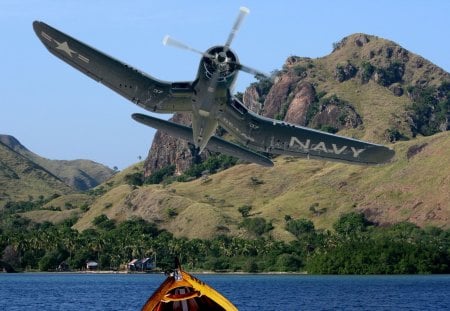 Corsair - plane, indonesie, boat, sea, corsair