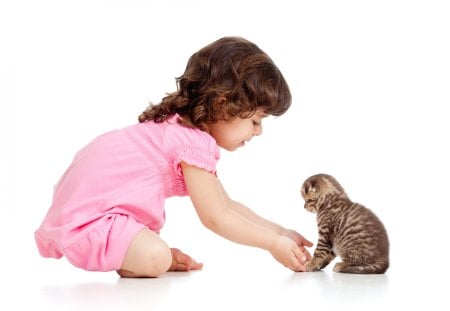 Girl with kitten♥ - childhood, forever, friendship, lovely, love, pink, precious, cat, pet, kitten, paw, animals