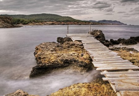 dock at sant carles ibiza spain - clouds, shore, sea, dock, mountains