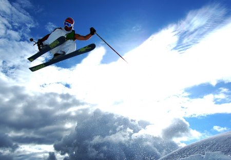 Ski jump - jump, winter, extreme, clouds, ski