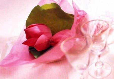 * Lovely flowers * - glasses, gift, pink, petals, flowers, bouquet