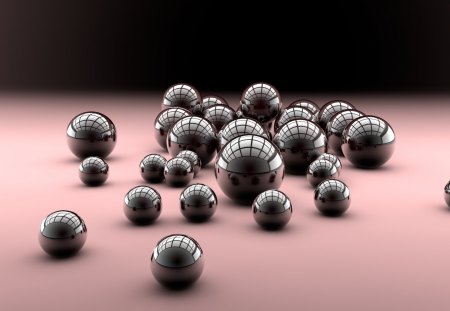 Balls - black, balls, sphere, reflection, pink