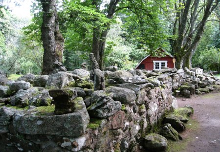 Alphems Aboretum - house, trees, stones, garden