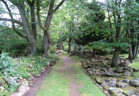 Alphems Aboretum - sky, stones, garden, trees