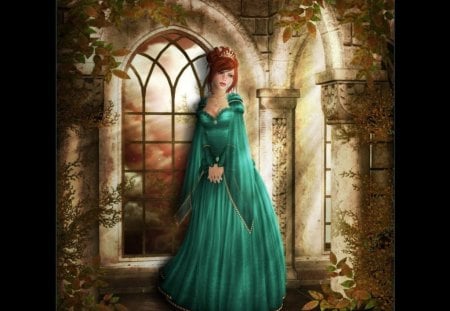 WAITING FOR YOU - lady, green, castle, medieval