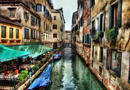 Venice - rier, nice, sky, italy, venice, water, reflection, houses, coffee, gondola, summer, lovely, buildings, nature, restaurant, town, beautiful, flowers, cafe, europe