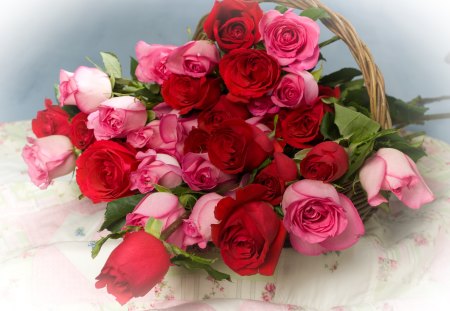 beautiful roses - basket, flowers, roses, colourful