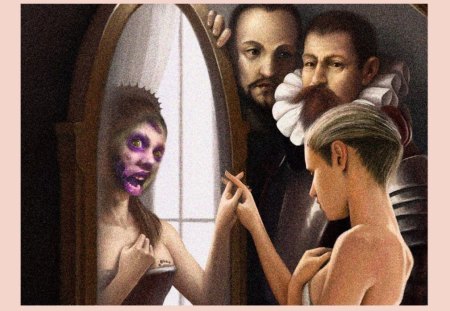 Presence - fantasy, mirror, old, girl, draving