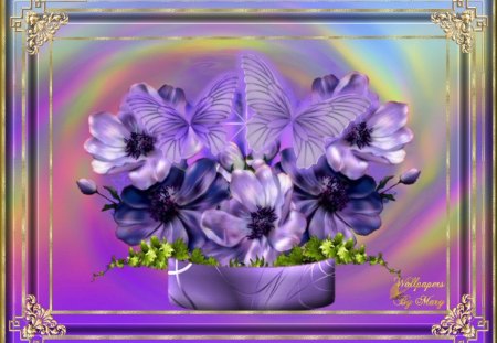 Purple Flowers - nature, butterfly, flowers, pastels, butterflies