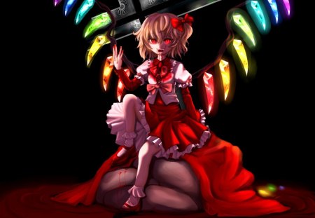 Flandre Scarlet - vampire, blood, anime, touhou, flandre scarlet, wings, girl, red eyes