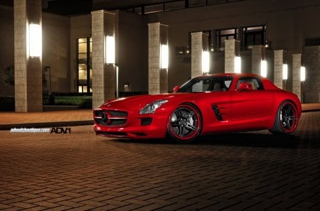 sls in red - exotic, slr, mercedez, sls