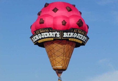 BEN & JERRY'S ICE CREAM BALLOON - ice cream, balloon, food, ice cream cone, ben and jerrys, pink, sky