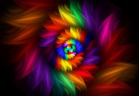 Feathery Spiral - abstract, colorful, spiral, rainbow, feather