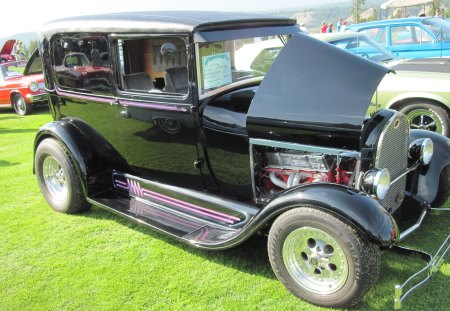 1929 Ford - black, Ford, tires, headlights, Photography, pink